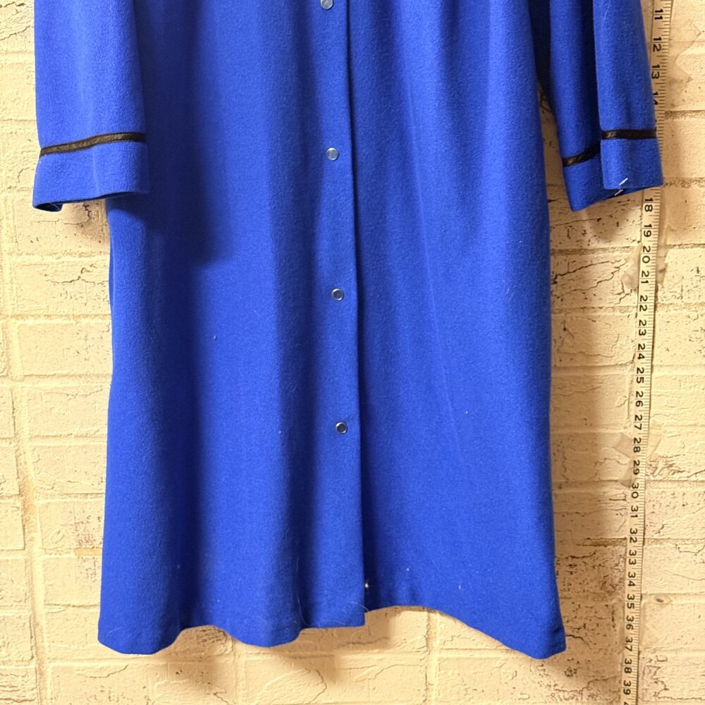 Vintage Cuddle Royal Blue House Dress Snap Front Embroidered Yoke Robe L - Picture 3 of 10